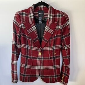 SMITH Red Plaid Women's Blazer with Gold Buttons